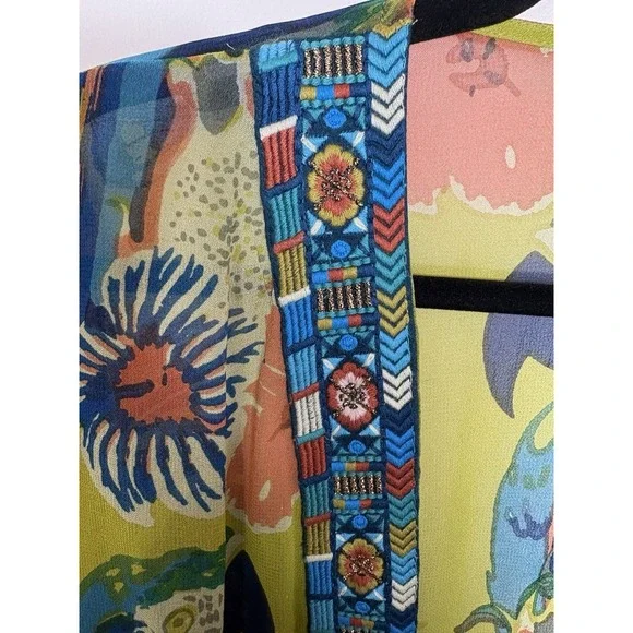 Soft Surroundings Tropical Curaçao Parrot Embroidered Kimono Cover Up Med - Picture 4 of 7